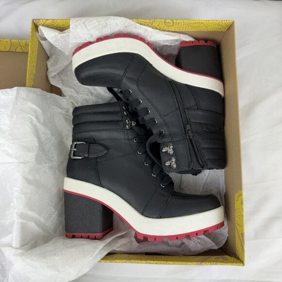 Mix No. 6 Denari Platform Block Booties Black Chunky Heel Lace Up Combat Style 8 - Picture 10 of 10